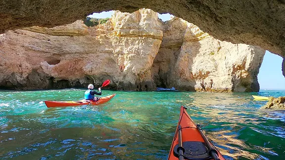 Sea caves and kayaks along the Algarve coastline