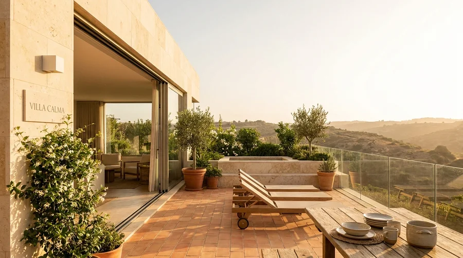 Villa Calma terrace at sunset